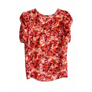 Pleione Floral Blouse Size L Keyhole Back Flowy Top Boho
